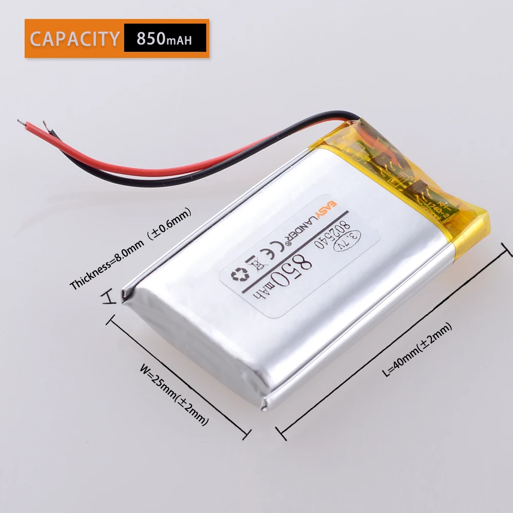 
802540 3.7V 850mah lithium li polymer rechargeable battery for electronic book tablet toys Mobile Pocket replacement 
