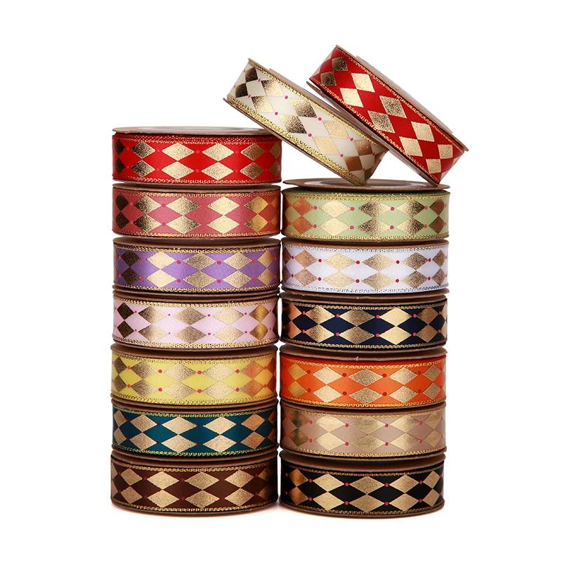 Satin Gold Foil Retro Floral 3 Inch Embossed Floral Logo Flower Business Brand Name  Custom Printed Ribbon