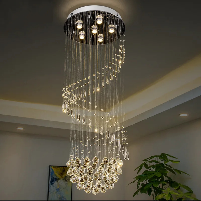 Duplex Staircase Long Pendant Light Spiral Crystal Chandelier Simple Modern Creative Living Room Lighting Fixtures