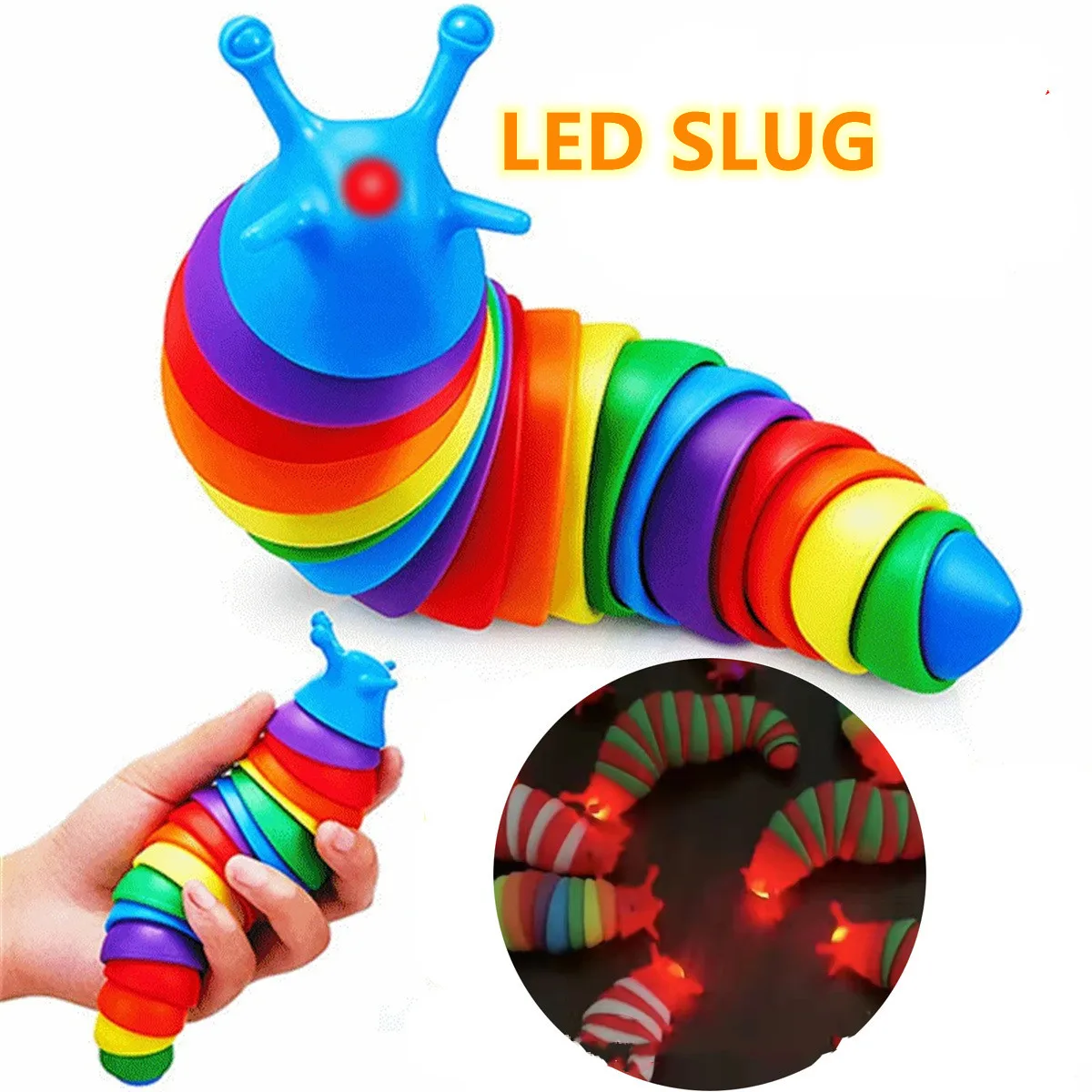 Fidget Slug 3D Printed Articulated Slug Baby Fidget Toys And Hobbies Kids Flexible Fidget Sensory Toys LED Slug