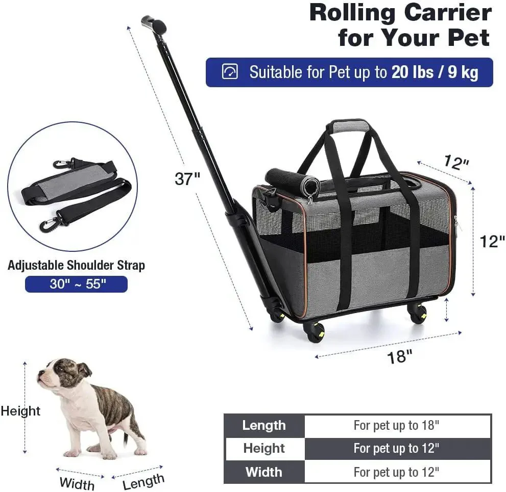 Pet Carriers & Travel Products Airline Approved Pet Cat Carrier With Wheels Dog Trolley Bag  Dog Trolley Bag Cat Trolley Bag