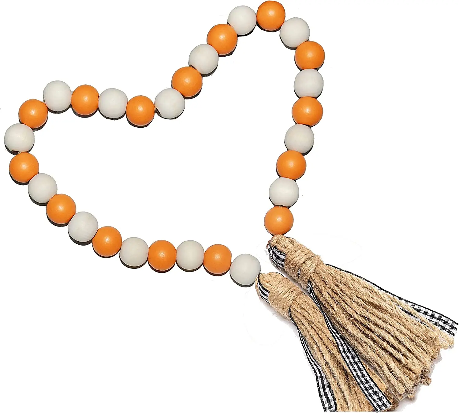 58in Wood Bead Garland with Tassels Farmhouse Beads Rustic Nature Country Decor Prayer Boho Beads Wall Hanging Decoration