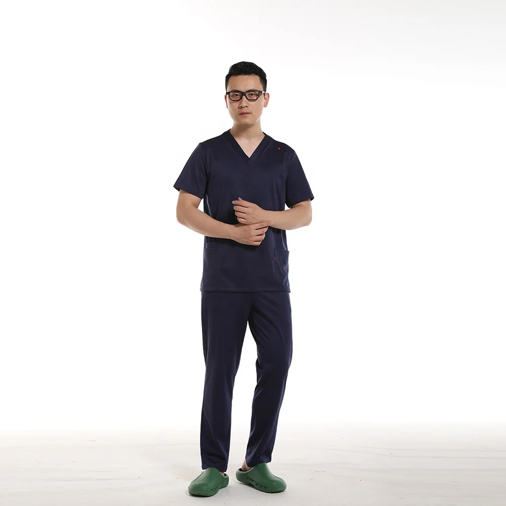 100% Cotton Wholesale Men Navy Gray Medical Scrub Suit Hospital Medical Scrubs Custom Doctor Clinic Dentist Uniform with Logo