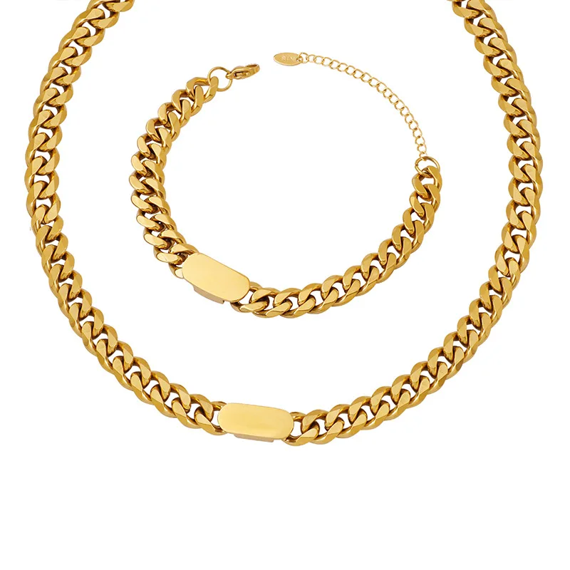 Fashion exaggerated stainless steel chunky cuban link chain necklace bracelet 18k gold plated hip hop jewelry for women