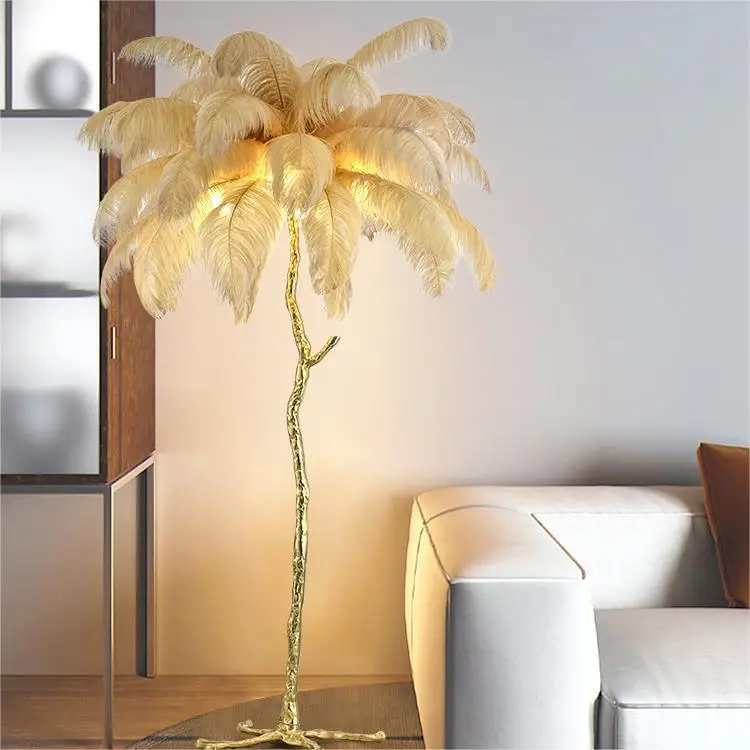 New Ostrich Floor Lamp Ins Light Luxury American Resin All Copper Lamp Decorative Feather Lamp