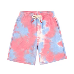 Guangzhou factory custom high quality 100% cotton kids summer pants pink blue color tie dye comfortable boy short pants