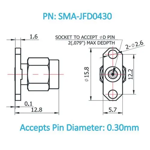 
SMA Male Field Replaceable Connector 2-Hole Flange,12.2mm Hole Spacing, DC-26.5GHz 