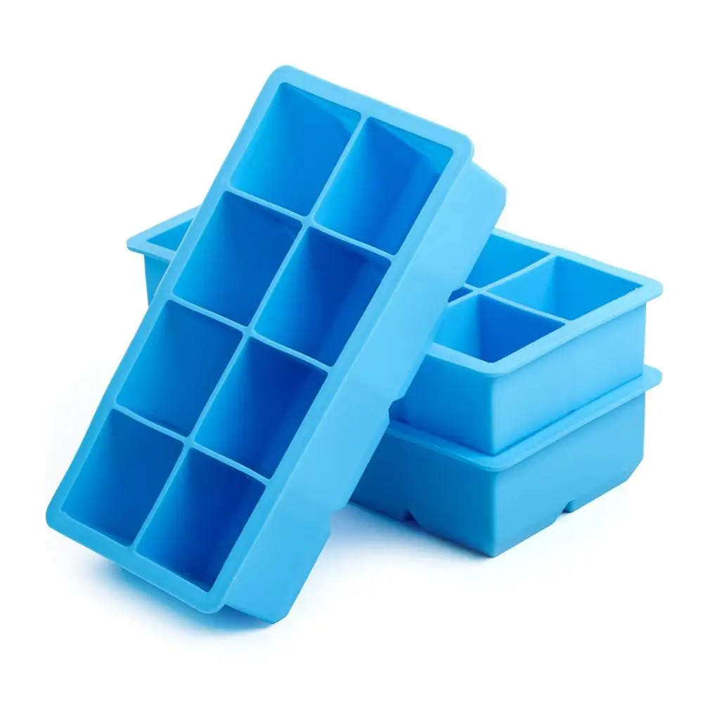 Eco-Friendly Custom 2 inch 8 cube silicone large ice cube tray Drink Ice Cube Pudding Jelly Soap Mold Mould Tray Tool Hot Sear