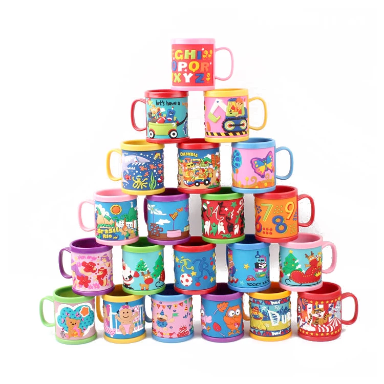 Wholesale Cute Cartoon 3D Kids Personalized Plastic Mugs Custom Soft PVC Water Cups Mugs