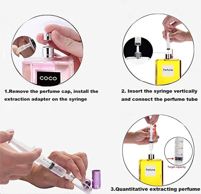10ml Plastic Syringe with Extraction Adapter Perfume Refill Tool Perfume Decanting Supplies for Travel Empty Perfume Bottle