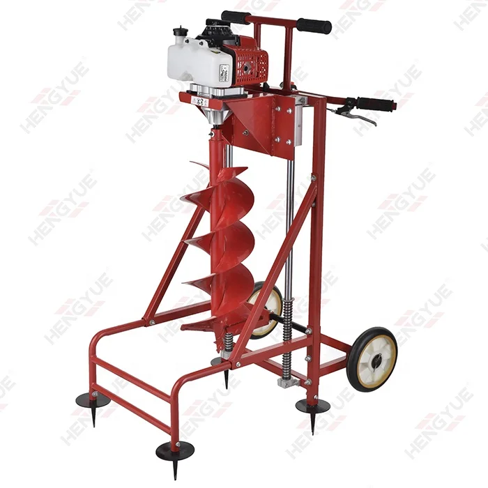 Hand Push Type earth auger with wheel  63 cc Gasoline earth auger drilling machine  earth auger drill