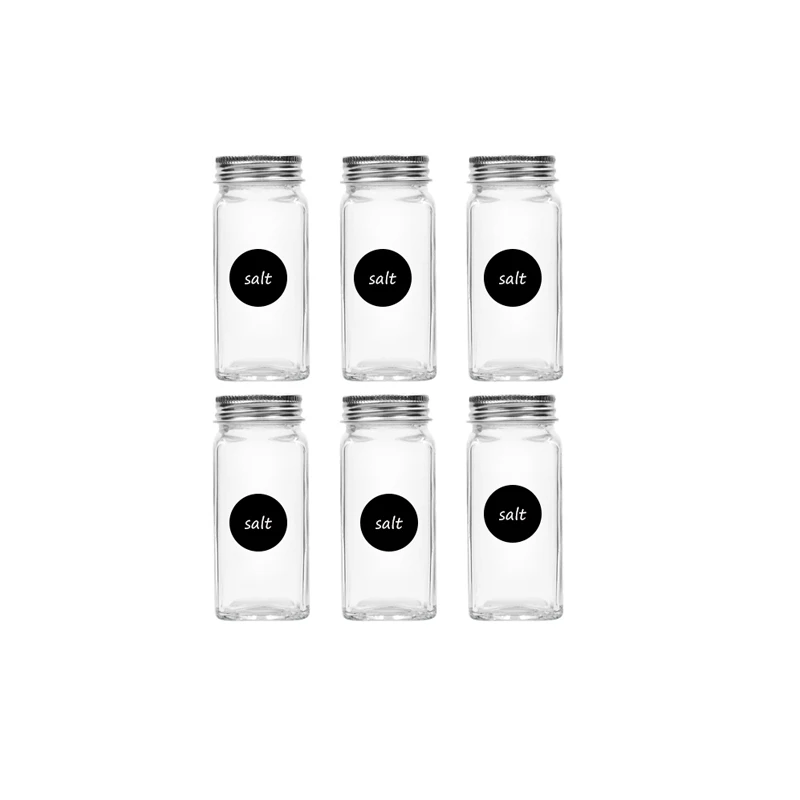 wholesale empty 4oz spice jar glass set with white gold silver aluminum lid chalkboard label spoon pen sifter and pour funnel