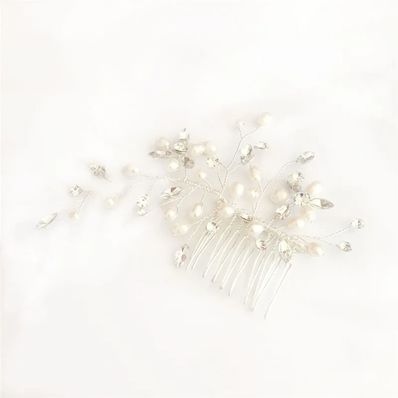 RE3839 Fresh water pearl bridal hair comb handmade rhinestone flower wedding hair piece hair barrette