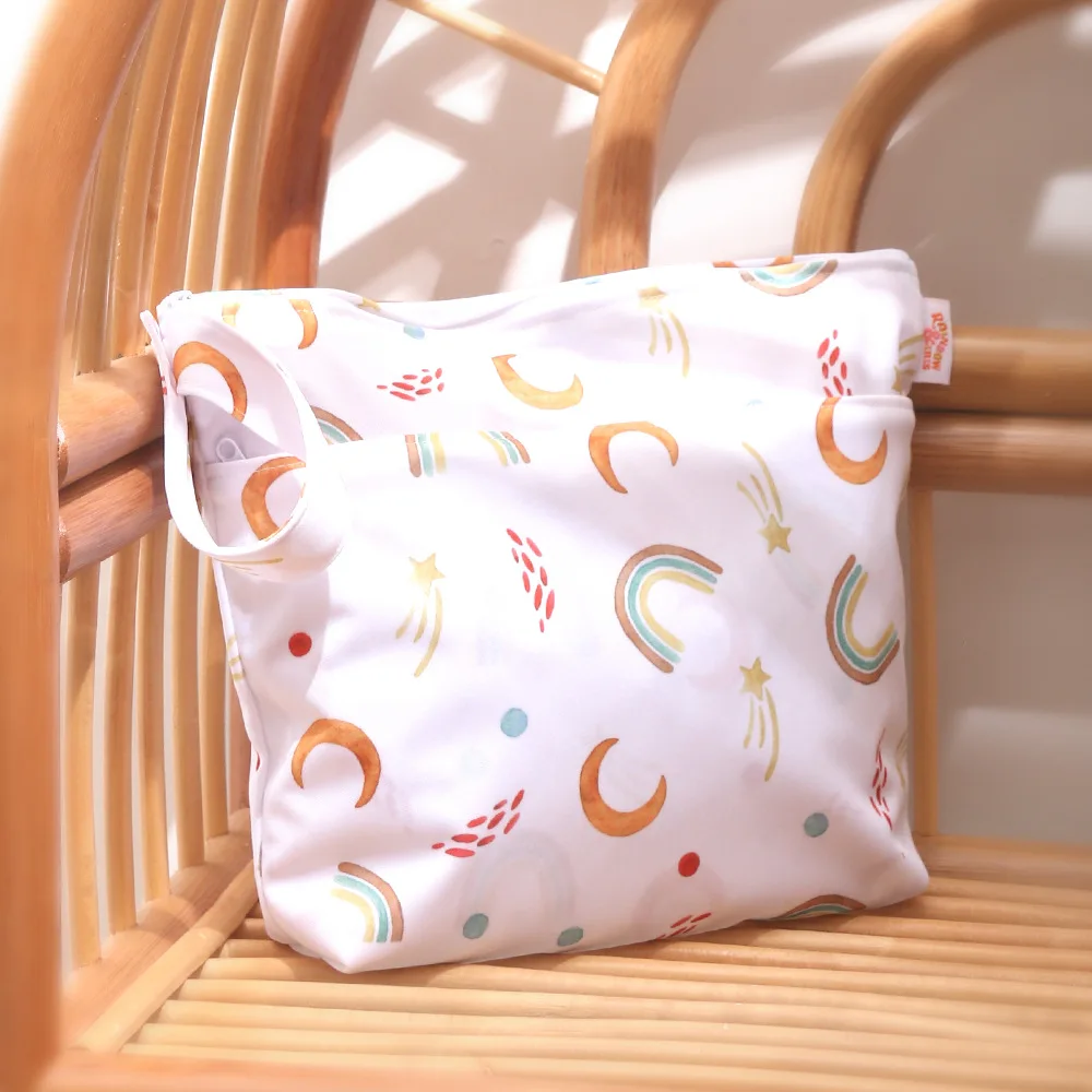 Toddler reusable pvc dry large double zip waterproof baby nylon summer nappy bags wet 2pcs clothes wet bathing suit bags