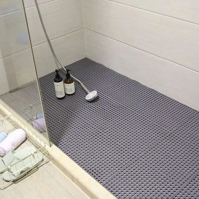 Shower Mat Washable Non Slip Bath Mats Plastic Non Slip Drain Hole DIY Square TPE Floor Bathroom Rug Shower Massage Bath Mat