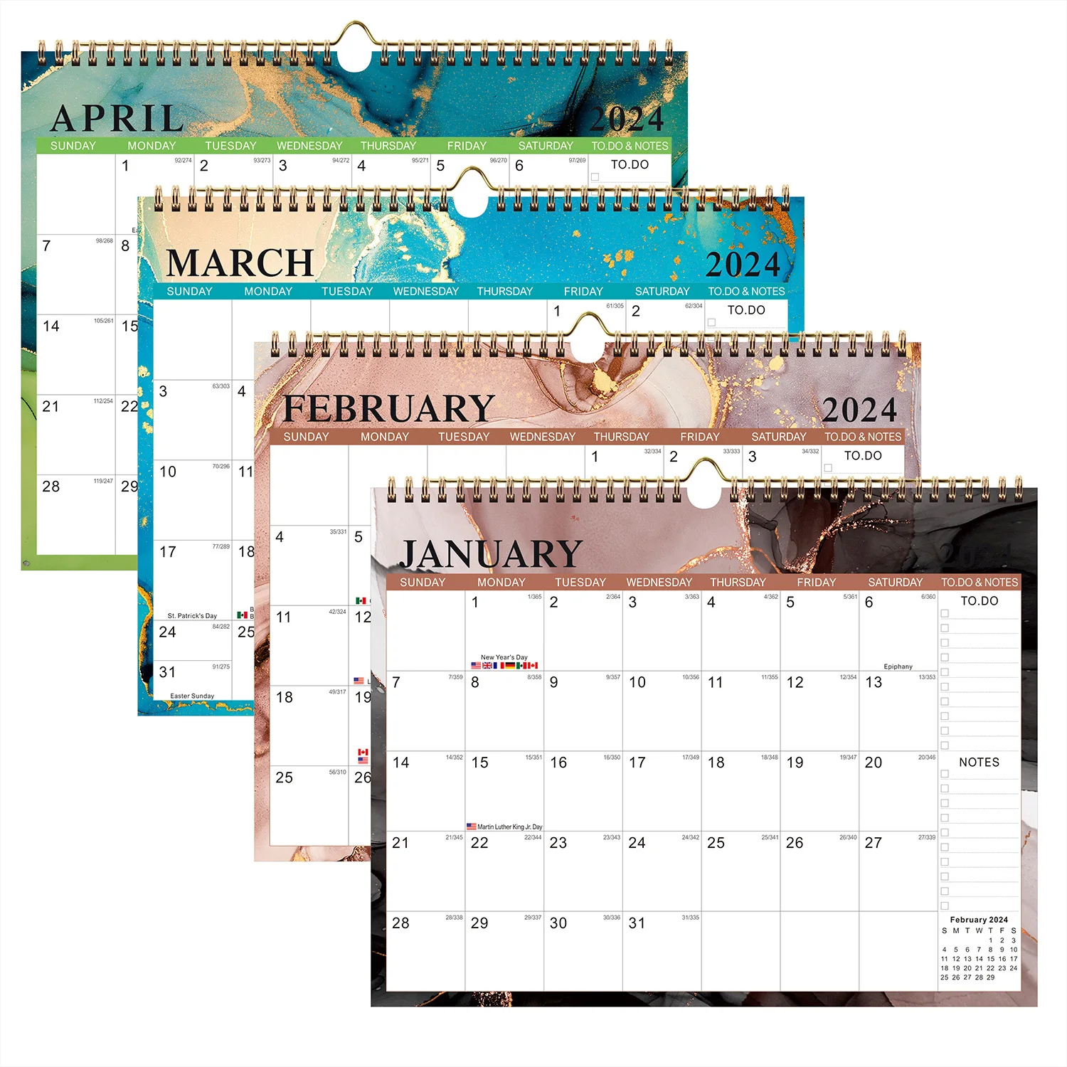 2024 Best Selling paper Wall calendar spiral wall hanging Flip over Art paper custom printing Table Organizing Planning Calendar
