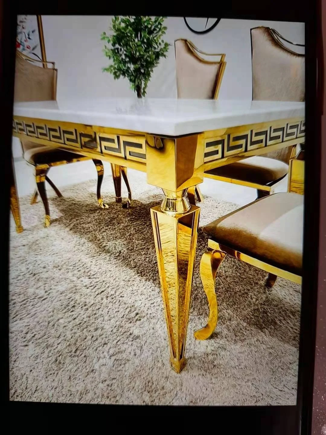 2021 new modern stainless frame marble top dining table chairs set 6 chairs 8 chairs living room furniture set