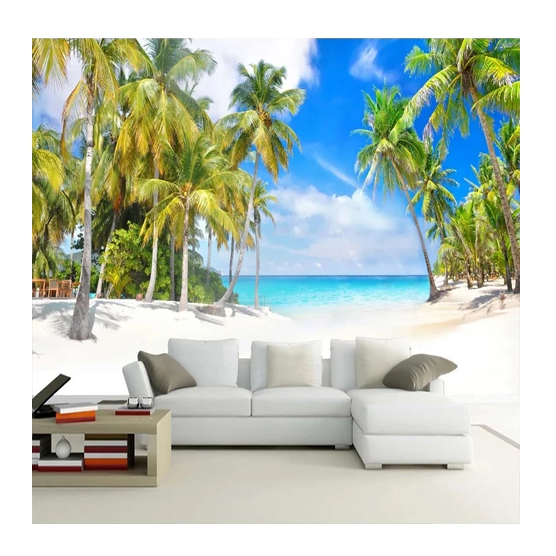 KOMNNI Custom Wall Mural Wallpaper Coconut Tree Seascape Landscape Wall Painting Background Wall Paper For Living Room Bedroom