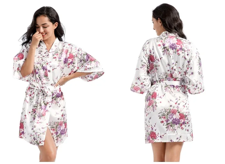 
Women Floral Satin Robe Bridal Dressing Gown Wedding Bride Bridesmaid Kimono Sleepwear 