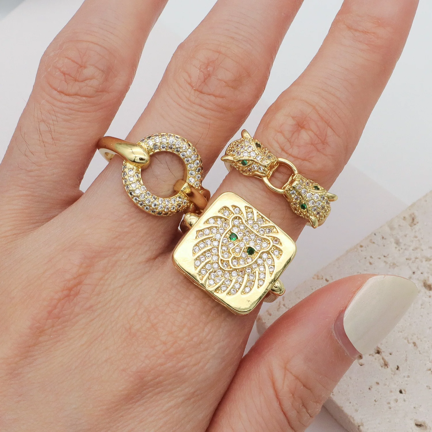 New Fashion Ladies adjustable Gold animal Finger Ring Open CZ Gold Plating Lion ring Jewelry For Women Girl