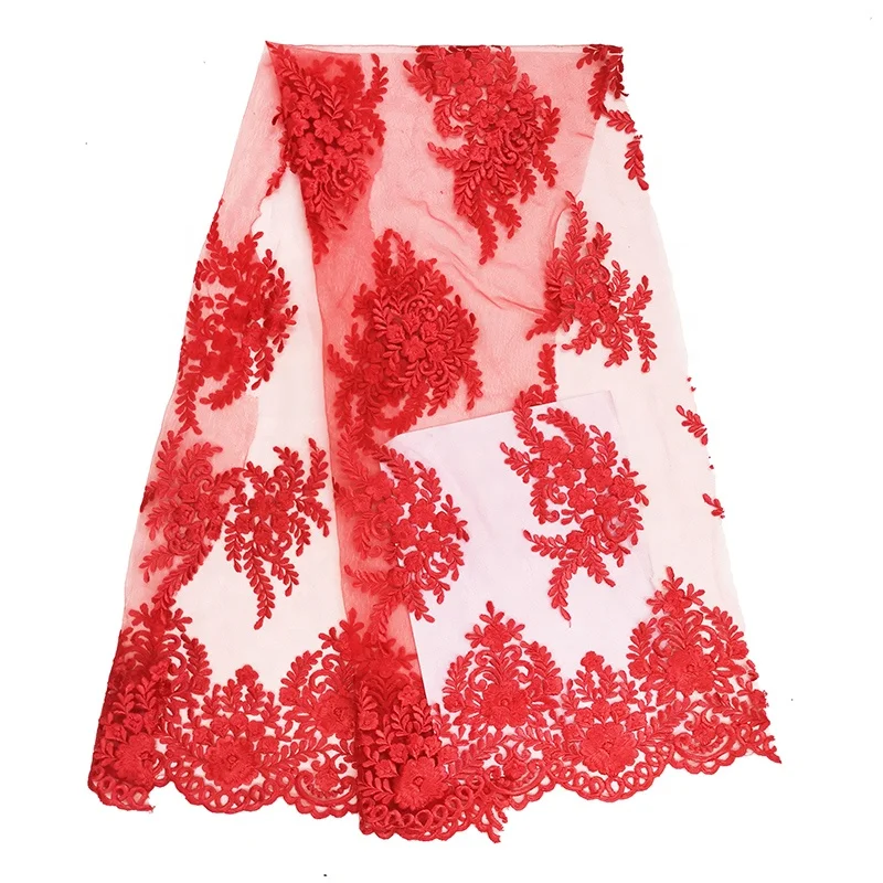 Factory stocks cheap price customized colors plain french embroidered lace dress fabric