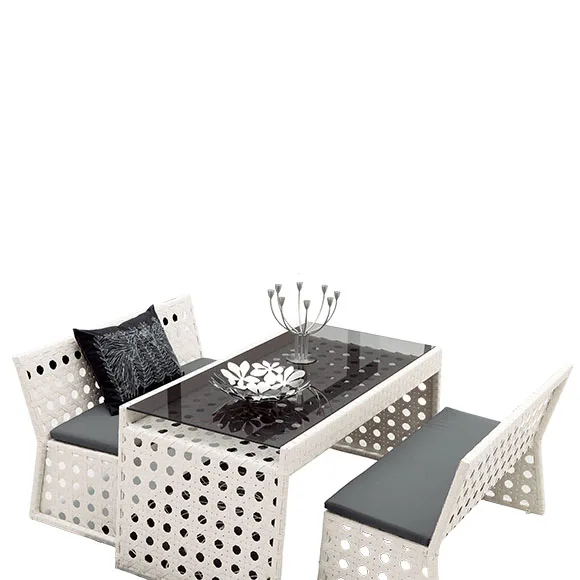 Leisure Commercial Restaurant Dining Project Design Modern Rattan Rope Garden Bench Outdoor Dining Table Set