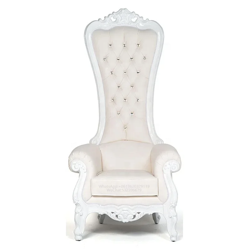 High-Back Big Head Gilded Wood Carved Luxury Throne Chair White Leather Event Wedding Rental for Banquet Bar Lobby
