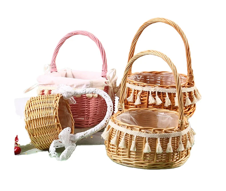 Source Factory Wholesale Hand-woven Flower Basket Household Goods Fresh Natural Garden Wicker Rattan Storage Basket Decoration