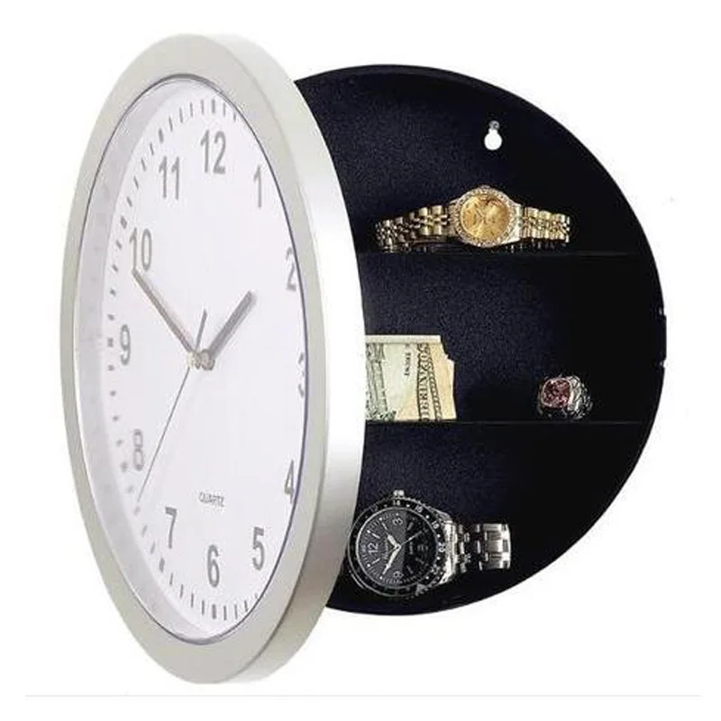 Clock Safe 10-Inch Battery-Operated Analog Clock with Hidden Wall Safe for Jewelry Cash Valuables and More Silver