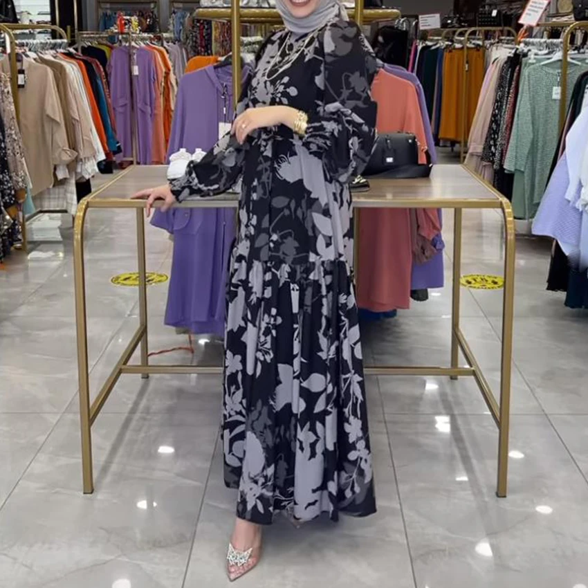 Plus Size Women Dress Muslim 2023 Islamic Clothing Floral Designs Femme Abaya Modest Kaftan Arab Jilbab Khimar Ethnic Clothing