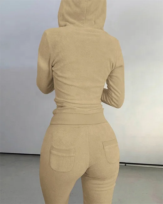 Lounge Wear Suit Terry Towel Crop Top And Joggers Womens Pajamas 2 Pieces Set Embroidery Home Clothes Sleepwear Tracksuit Women