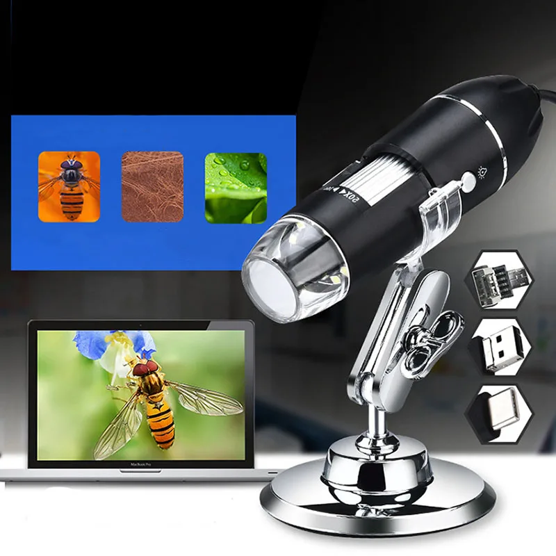 Digital USB Microscope 1600X Mini Handheld Endoscope 3in1 Type-C USB Electronic Microscope