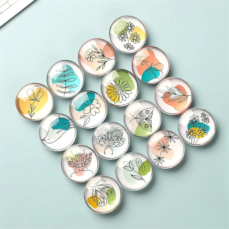 16pcs Refrigerator Magnets, Glass Crafts Crystal Glass Animal&Plant Pattern Fridge Magnets for Home Dec