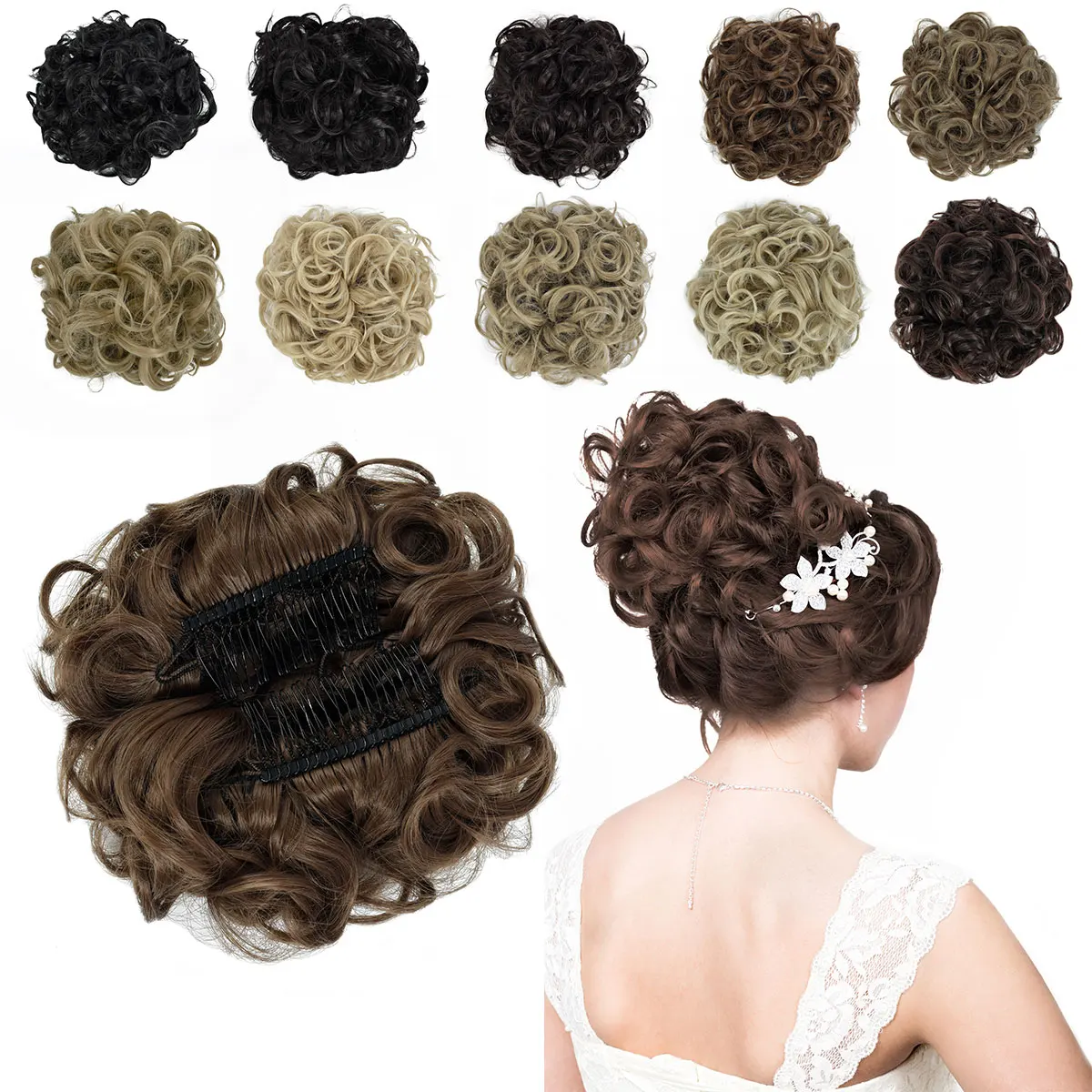 Бесплатная доставка, пучок волос с кудрявыми волосами, Женский шиньон для наращивания волос на завязках, шиньон, хвост