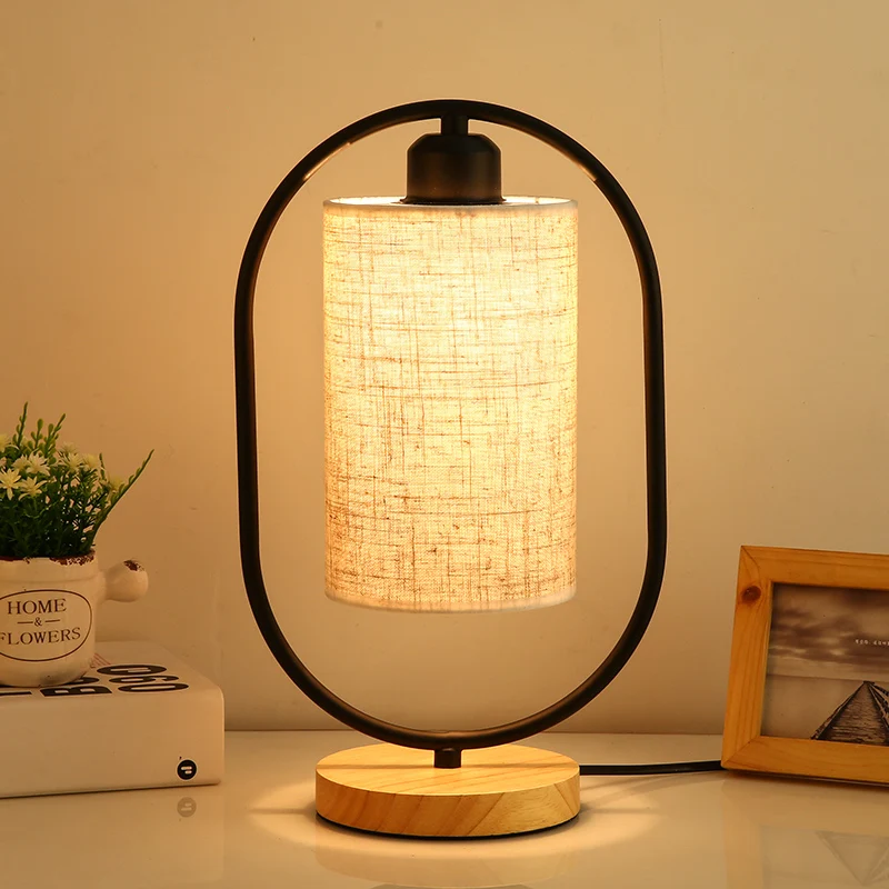 Nordic home decor wood base table lamp cloth lamp shade bedroom Wood Home Hotel Bedside Desk Light children living room lamps