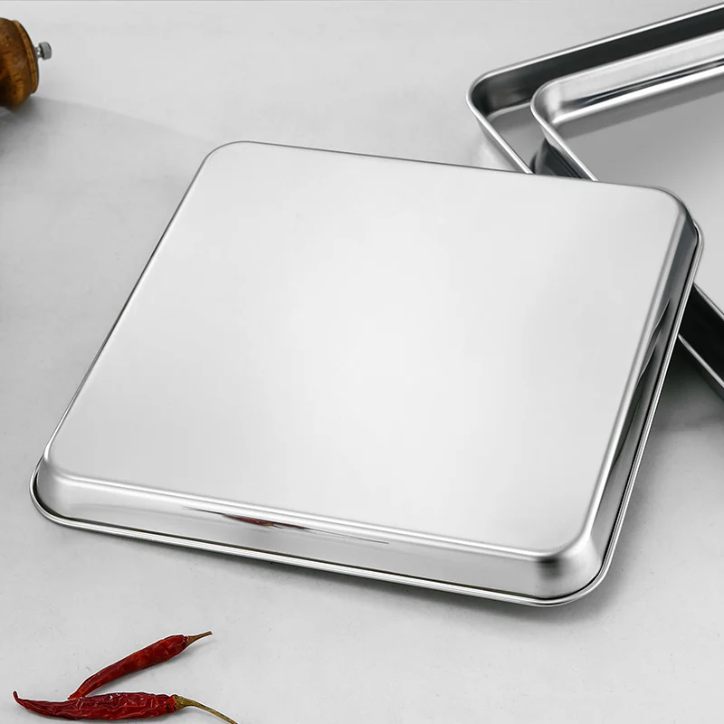 Dishwasher safe square plates sets dinnerware stainless steel serving tray metal baking tray