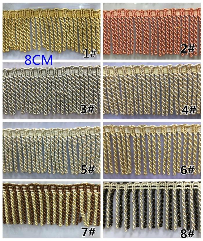Wholesale 3 Inch 8CM Metallic Luxury Gold Two Colors Bullion Fringe Tassel For Curtain Decorations