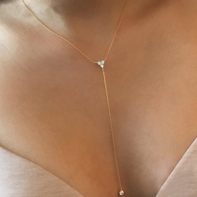 Fashion women 18K gold plated white cz diamond silver lariat necklace