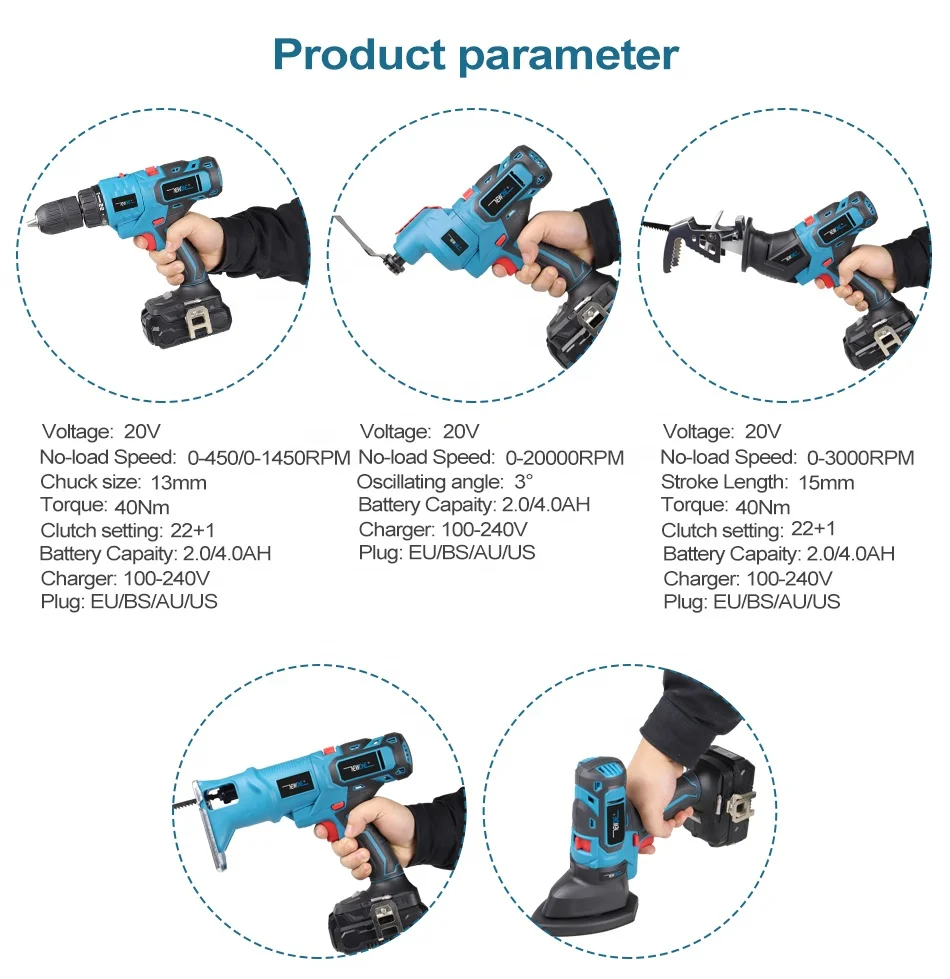 20V 5 in 1 multifunction Cordless Oscillating Tool,Jig Saw Reciprocating saw and Mouse Sander attachments