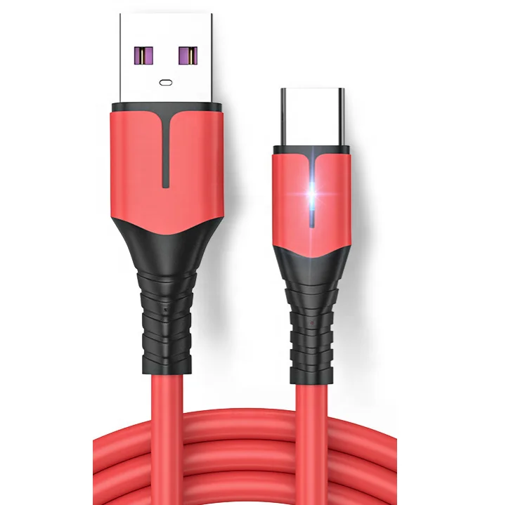 Quick charge Red Soft PVC Rubber USB C Cable  A To C  USB Charging Cable with LED lights