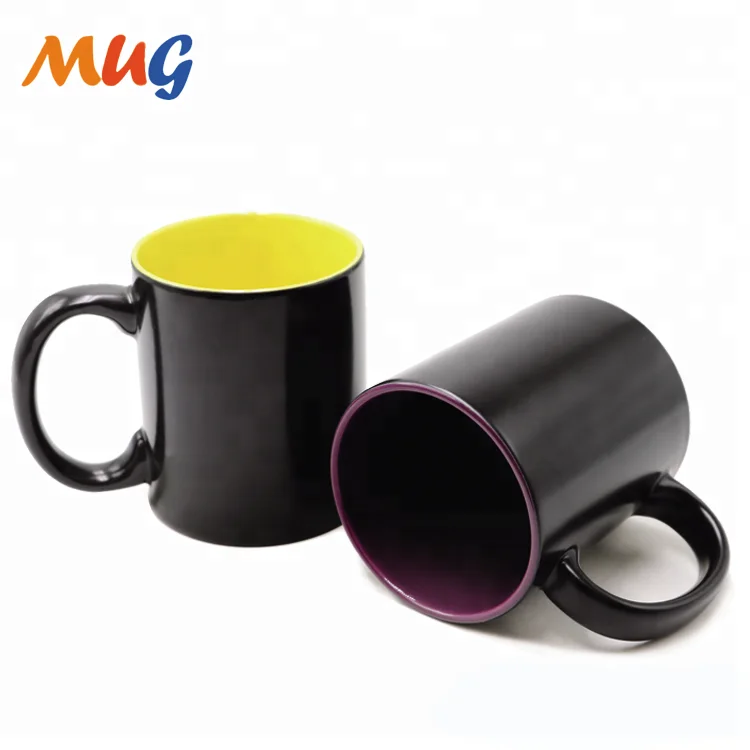 11oz ceramic black magic color changing sublimation mug cup with inner color