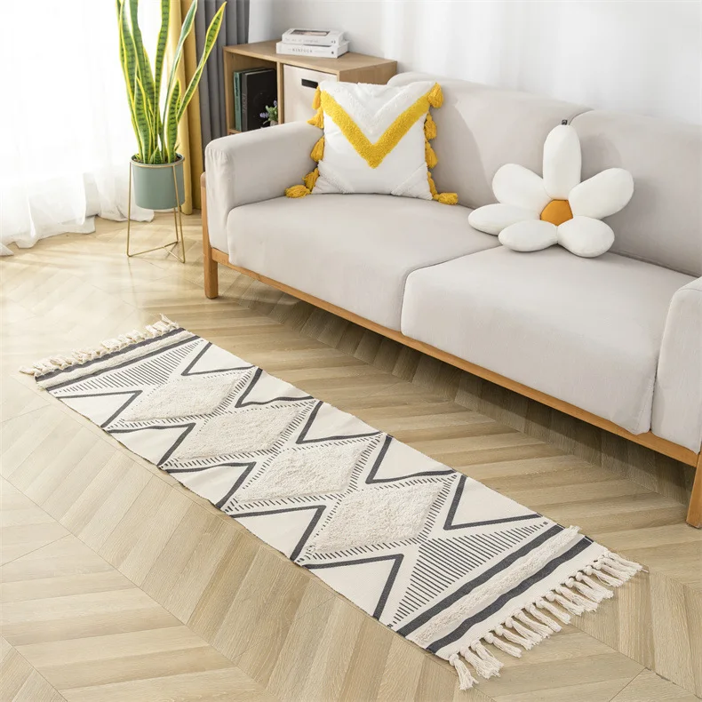 Cotton And Linen Woven Mat With Tassel High Quality Floor Mat Home Decorative Living Room Carpet