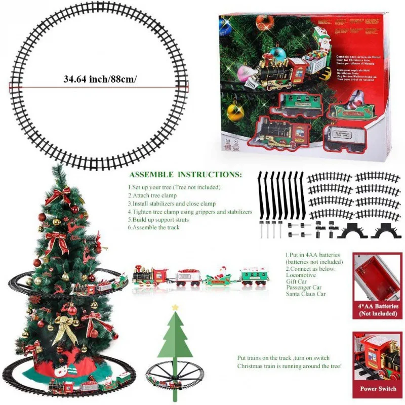 Remote control track steam train toy Christmas tree rail car can smoke light music can close train model