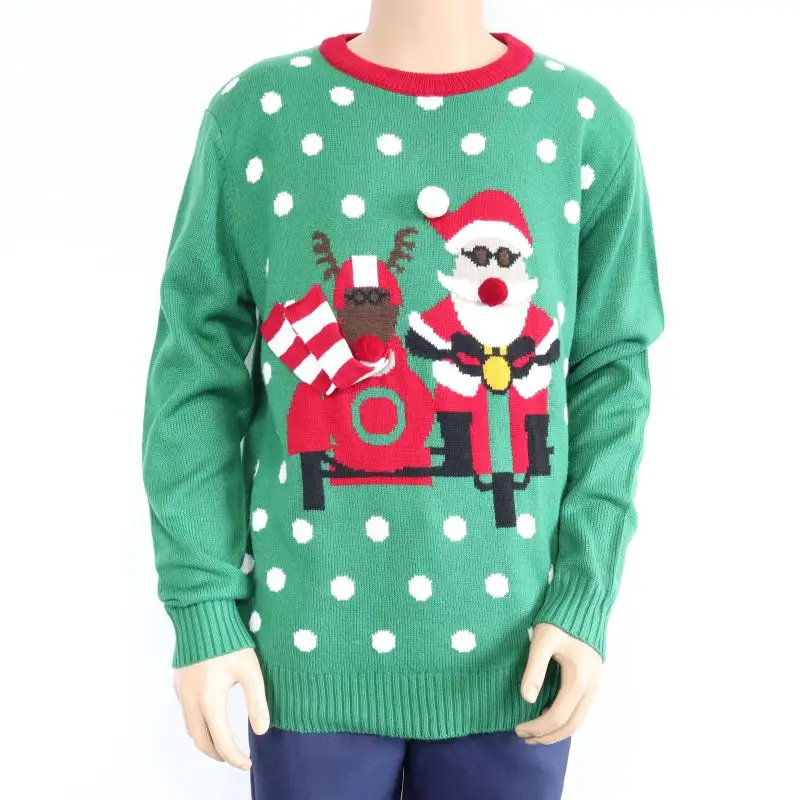 
2021 ugly Christmas knit sweater funny Characters embroidery and pompom,ribbons Christmas cardigan and winter thick pullover 