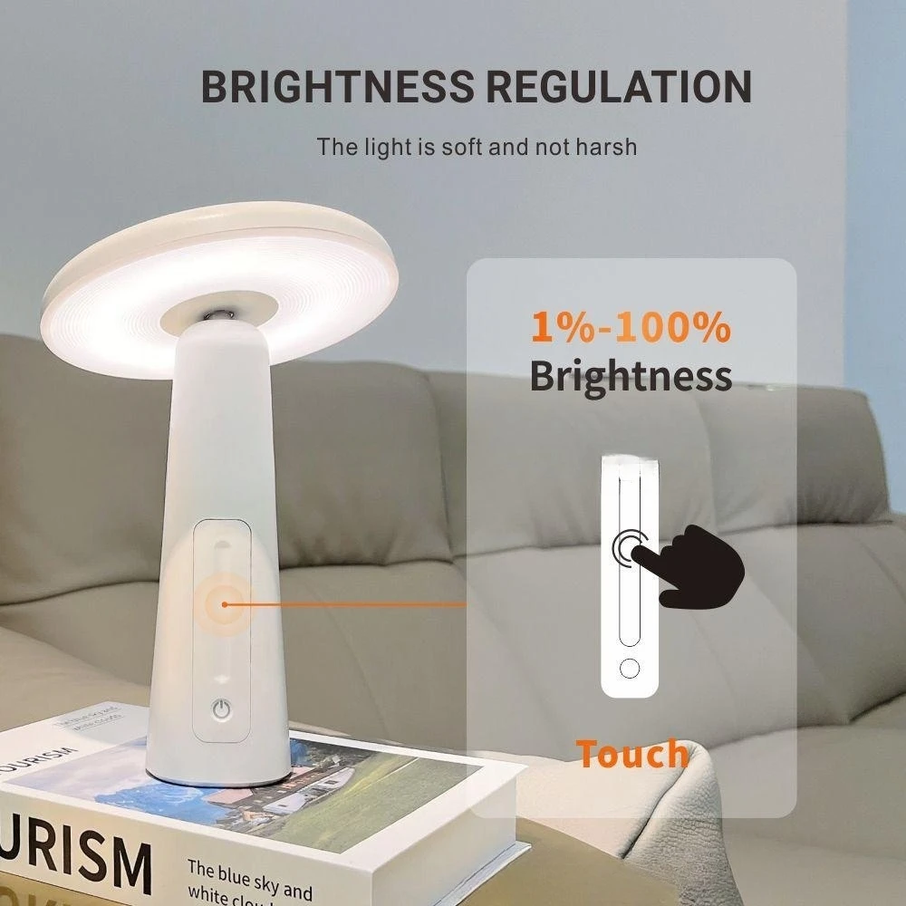 Adjustable Optical Touch Control Cordless Desk Lamp With Rechargeable Wireless LED Mushroom Table Lamp For Bar  Bedroom Desk