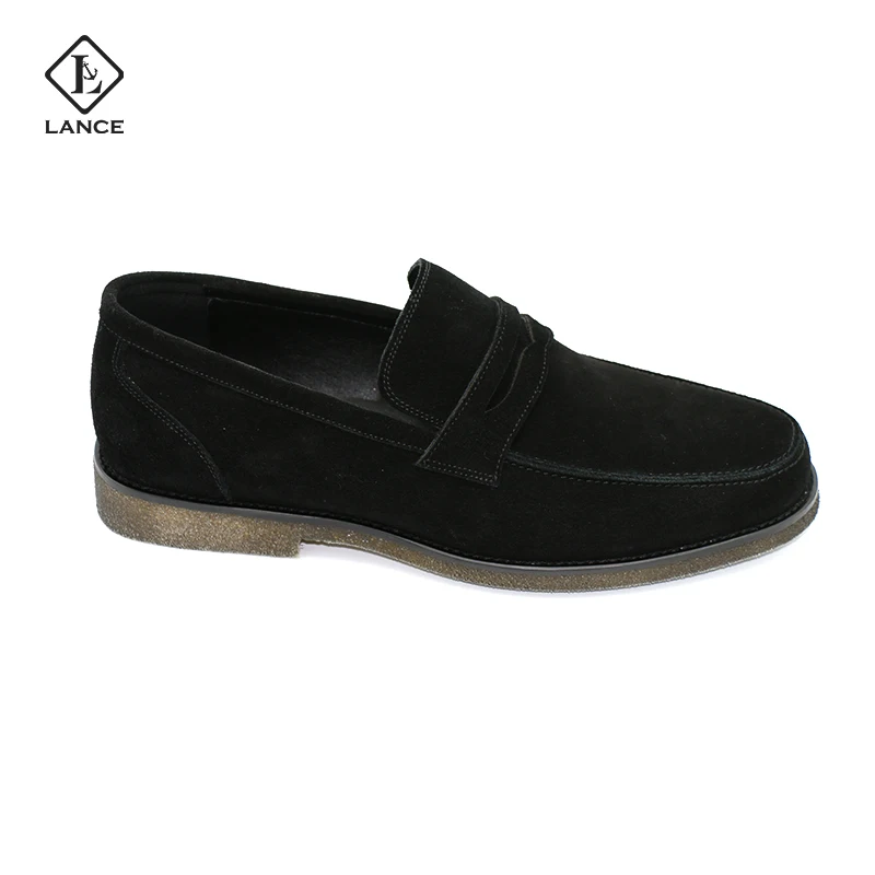 LANCI Mens Genuine Leather Formal Shoes Men Suede Casual Loafer Shoes Genuine Long Lather Shoes For Men