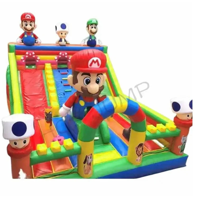 Modern commercial bounce slide mario themed inflatable bouncer jumping castle slide mario bounce house slide playground for sale