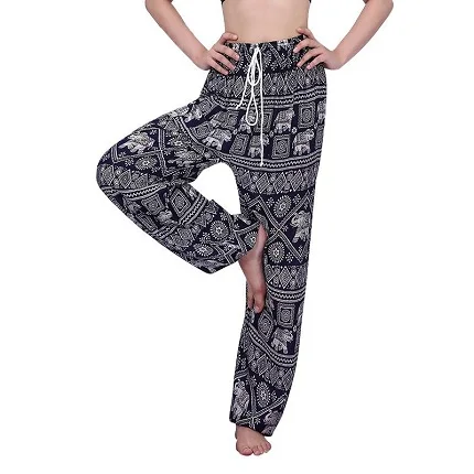 Cheap rate cotton rayon thai fisherman boho aladin baggy loose fit elephant print elastic waist harem pants for adult boys women