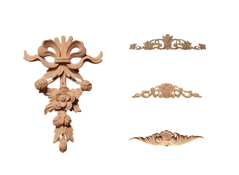 Maderotherapy Wood Carving Square Flower Pieces Decal Roman Column Toe Door Table Decoration Wood Solid Carving Ornamental Onlay