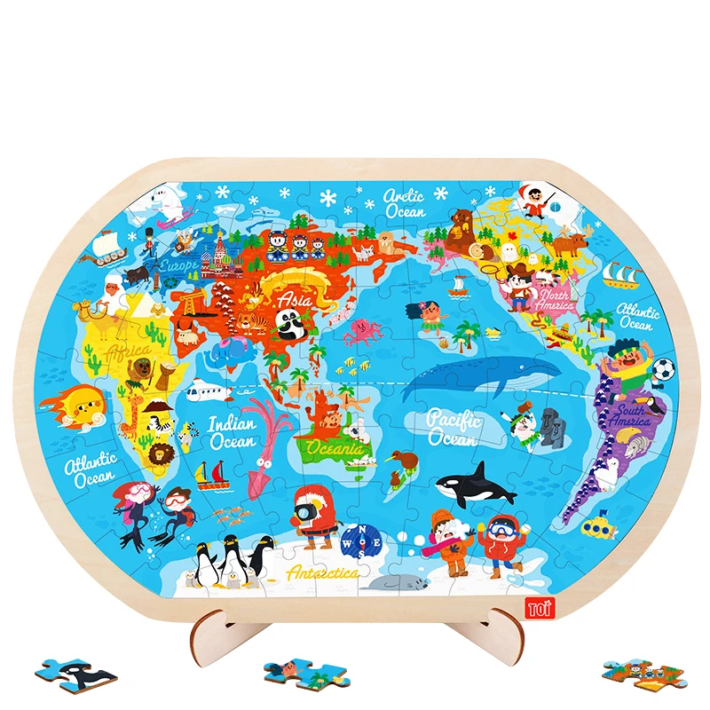 Toi Children Early Educational Kids Colorful Cartoon Baby Interesting Learning World Map Jigsaw Puzzle Game Toys